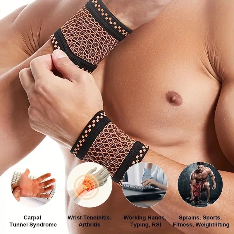 Copper Wrist Compression Brace (4Pcs), Elastic Wrist Support Sleeve Wrist Braces