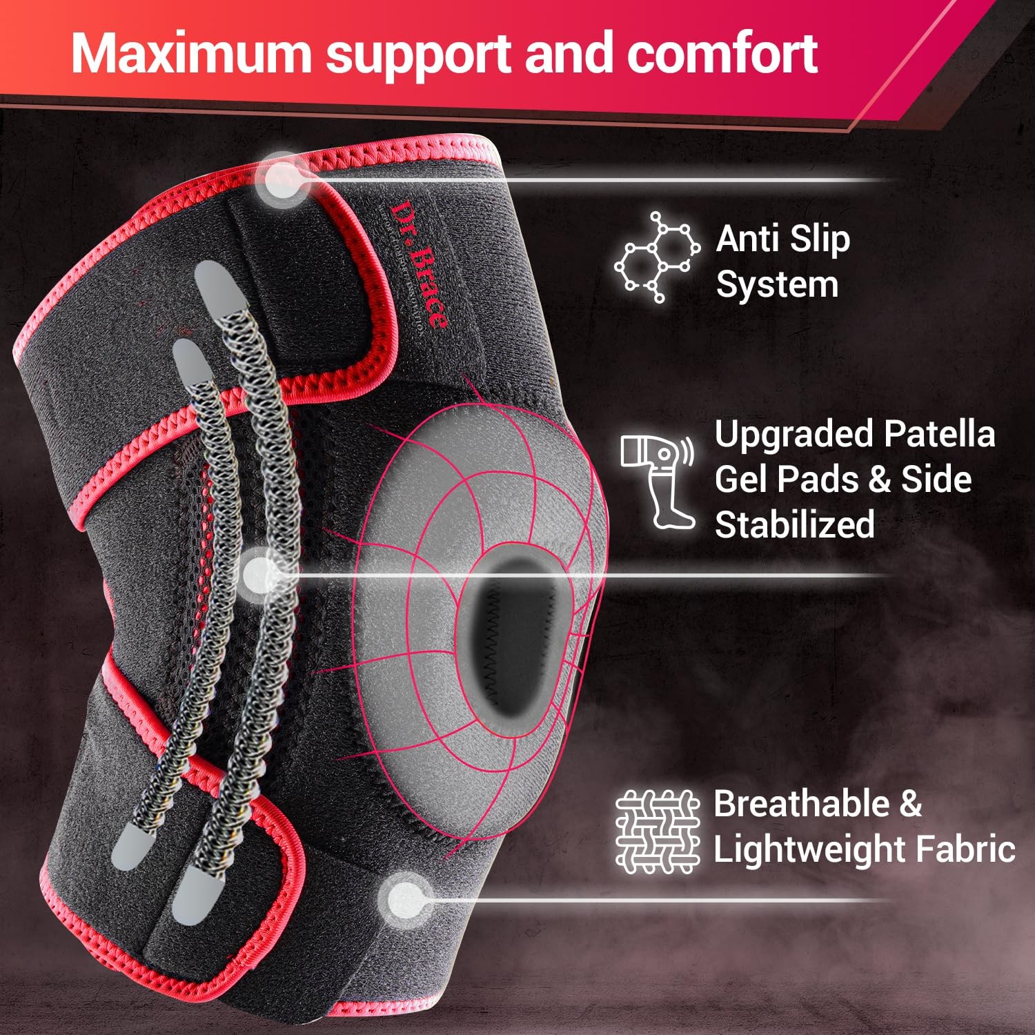 DR BRACE ELITE Knee Brace with Side Stabilizers & Patella Gel Pads for Maximum