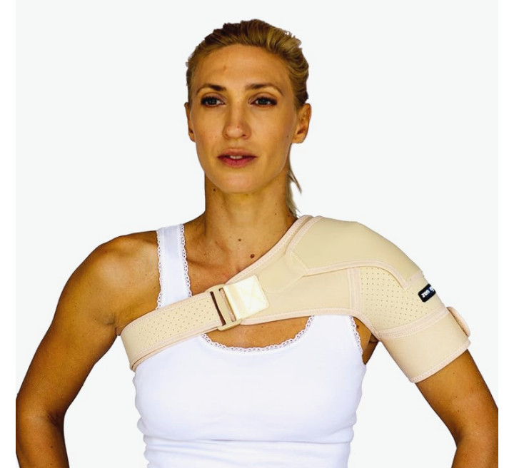 ZenKeyz Compression Shoulder Brace Adjustable Support Beige L-XL Unisex