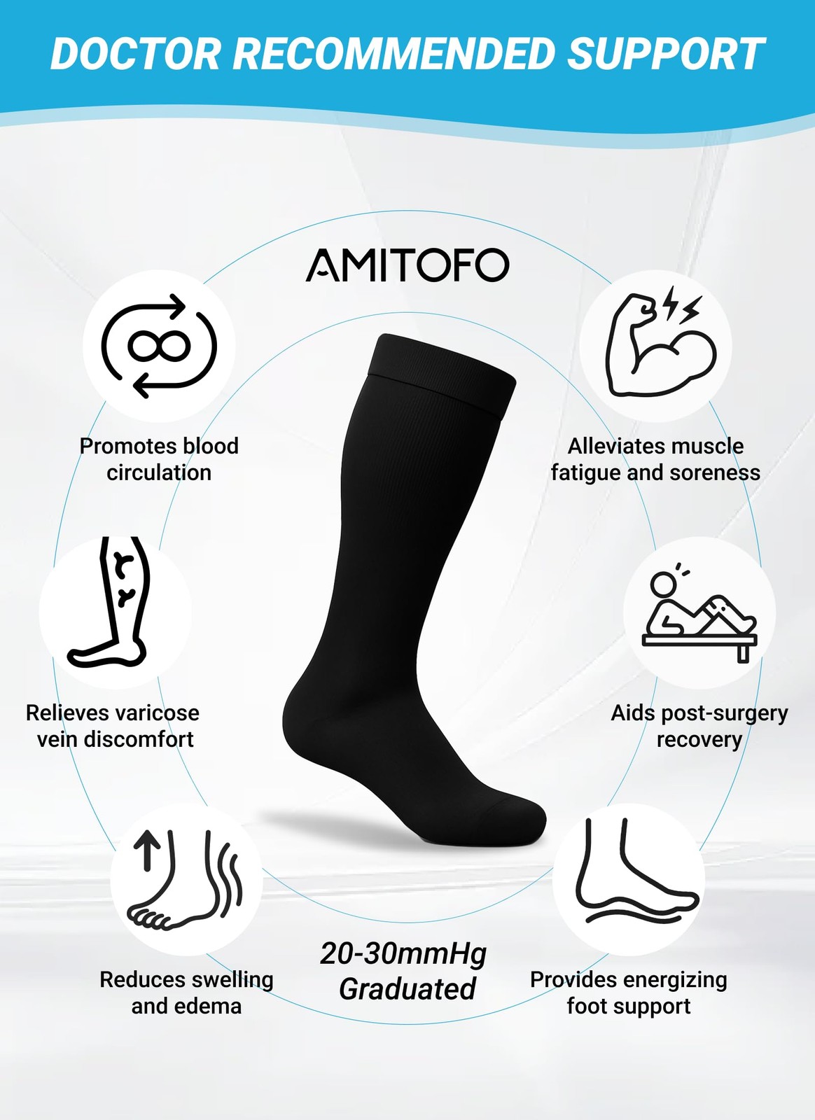 Plus Size Compression Socks 20~30mmHg Wide Calf, 3 Pairs