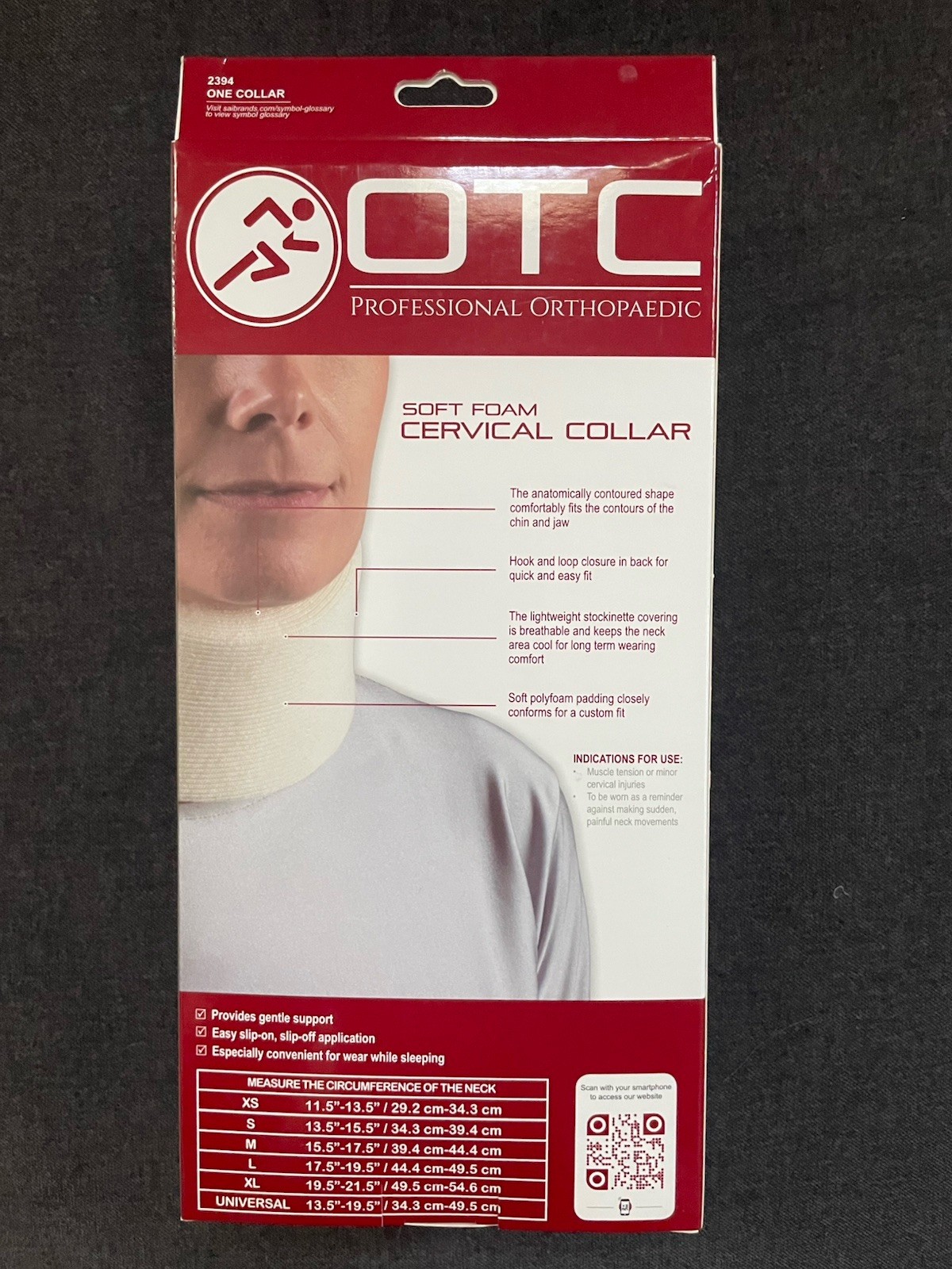 OTC Cervical Collar, Soft Foam, Neck Support Brace, UNIVERSAL 2394/N-M Medium