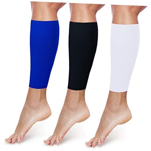 3 Pairs Calf Compression Sleeve, Leg Brace Socks, Medium Black, White, Blue