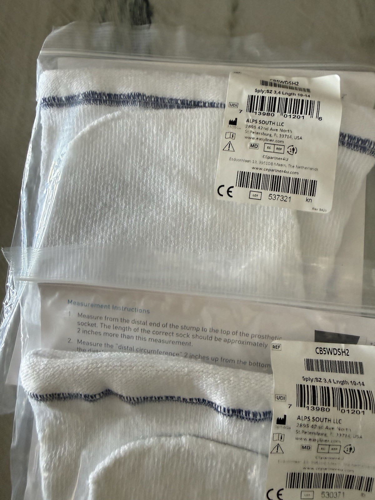 Cool Blue 5 Ply Prosthetic Sock Size 3,4 L 10-14 Lot of 2 White NEW CB5WDSH2