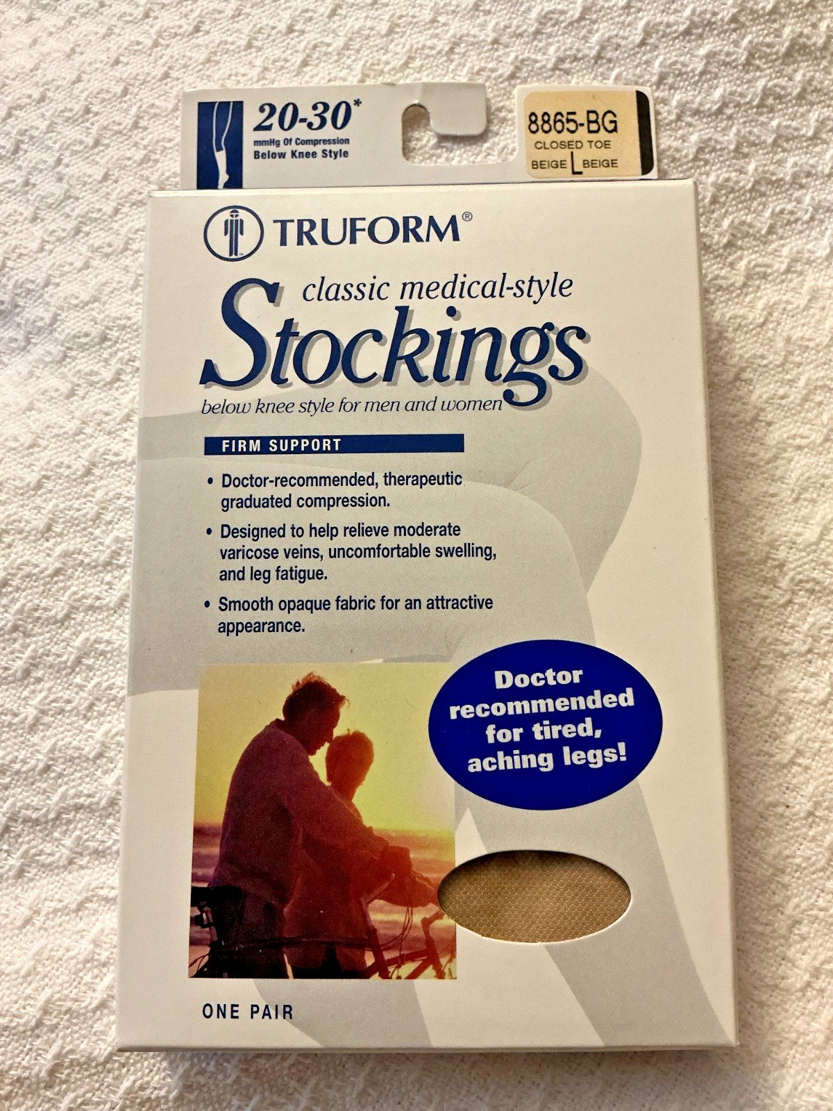 Truform 20-30 Below Knee Compression Stockings Beige Closed Toe Large 8865-BG