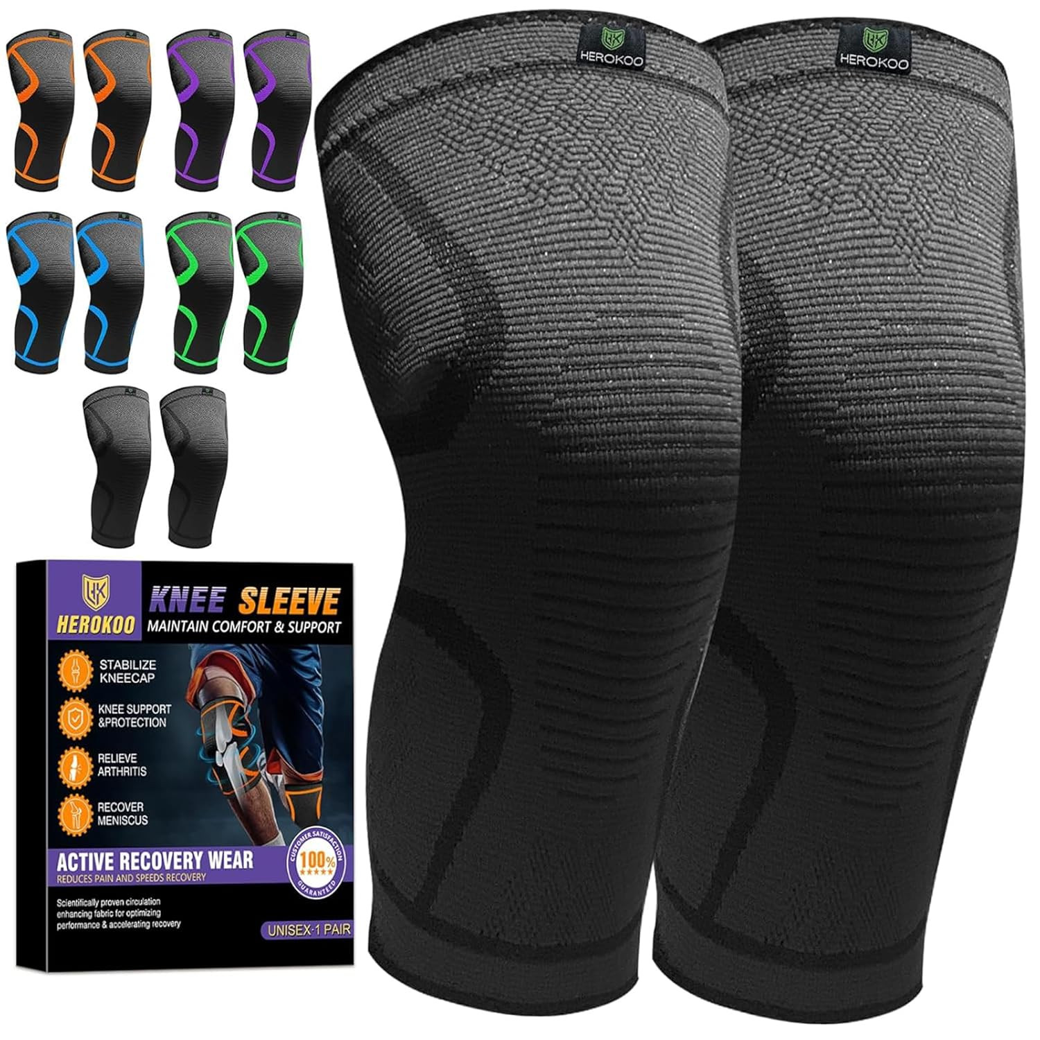 2 Pack Knee Braces for Running Knee Pain, Compression Knee Brace for Women & Men