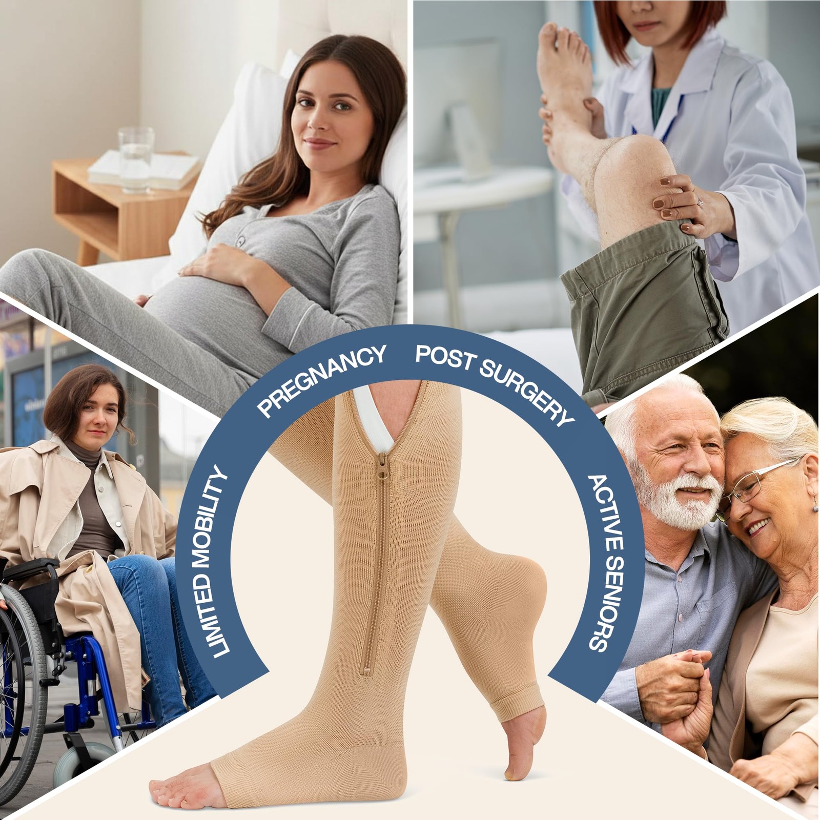 ® Open Toe Zipper Compression Socks for Men & Women, 20-30mmHg Graduated Zipp…