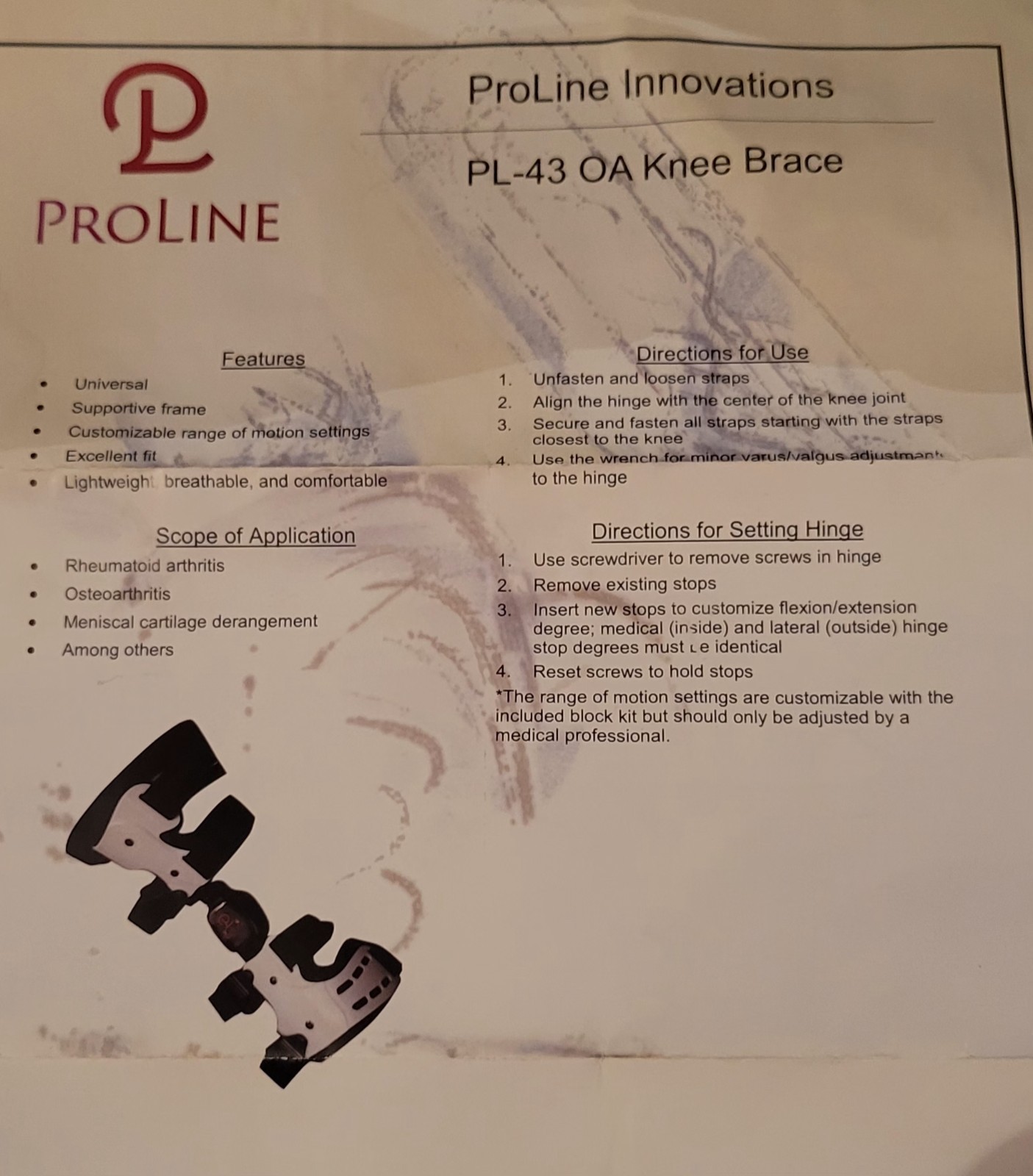ProLine Innovations PL-43 Adjustable Knee Brace Orthopedic Support Black Gray