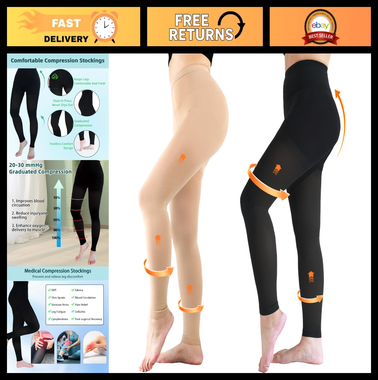 20-30mmHg Compression Pantyhose for Women – Medical Support Stockings, Footless