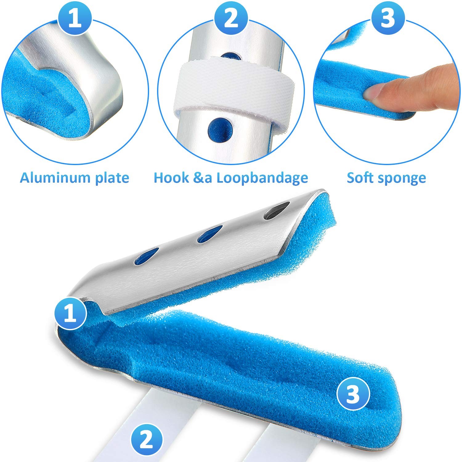 BBTO 6 Pieces Finger Splints Metal Support 6 Piece Assortment, Blue