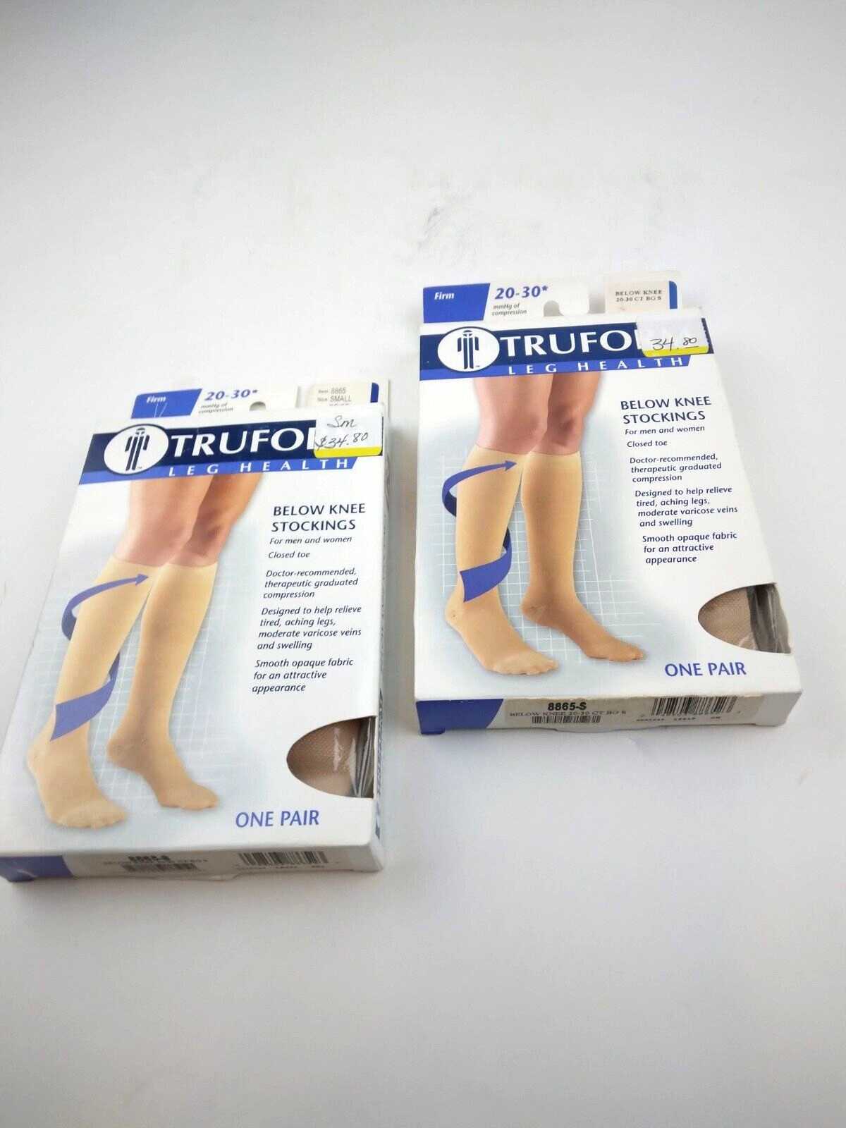 2X Truform 20-30 mmHg Compression Stockings Sz S-M/W Below Knee Closed Toe Beige