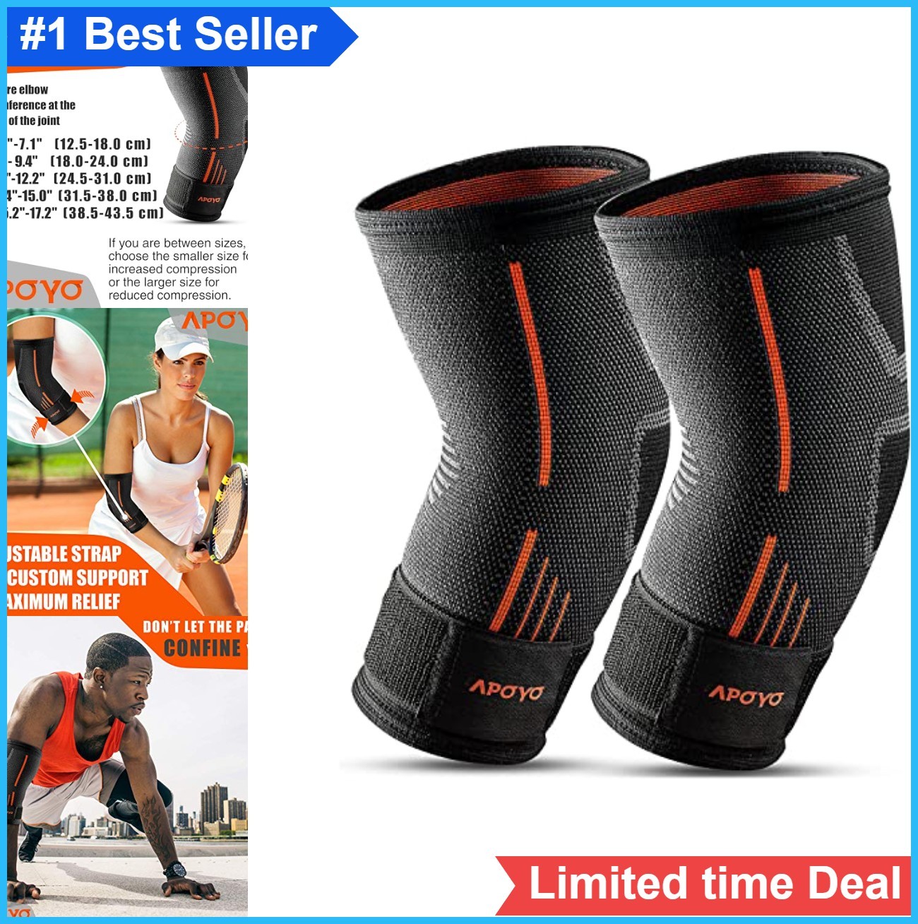 Elbow Brace Compression Sleeve Tennis Golf Tendonitis Pain Relief Adjustable