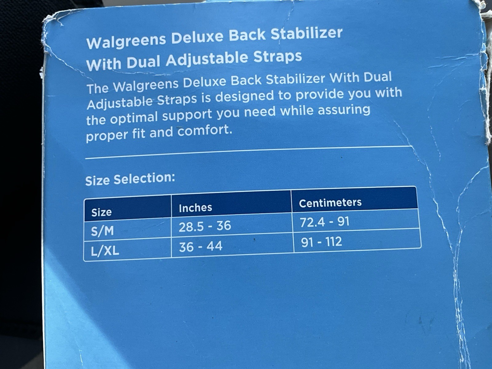NEW Walgreen Deluxe Back Stabilizer Size L/XL Coolmax, Antimicrobial Lumbar Pad