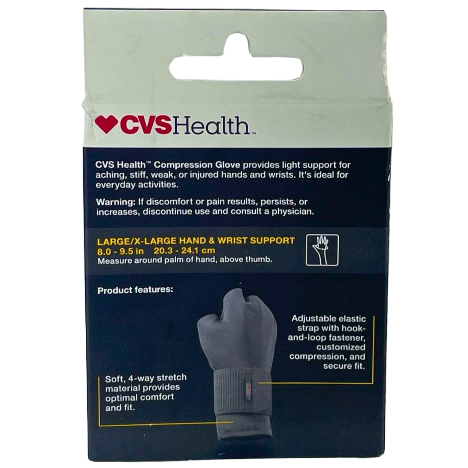 CVS Health Compression Glove Light Support Hand & Wrist Large/X-Large 8.0-9.5 in