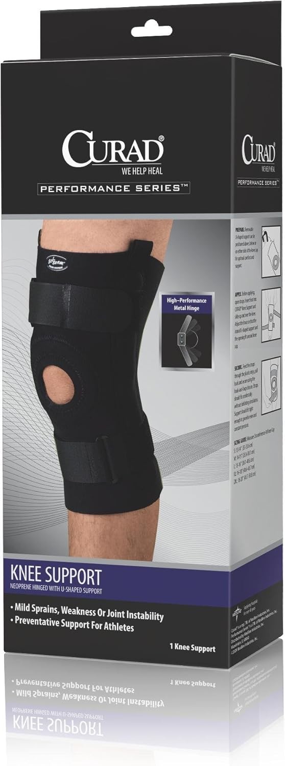 Curad Knee Support Neoprene Hinged w/U-Shaped Support Black Medium