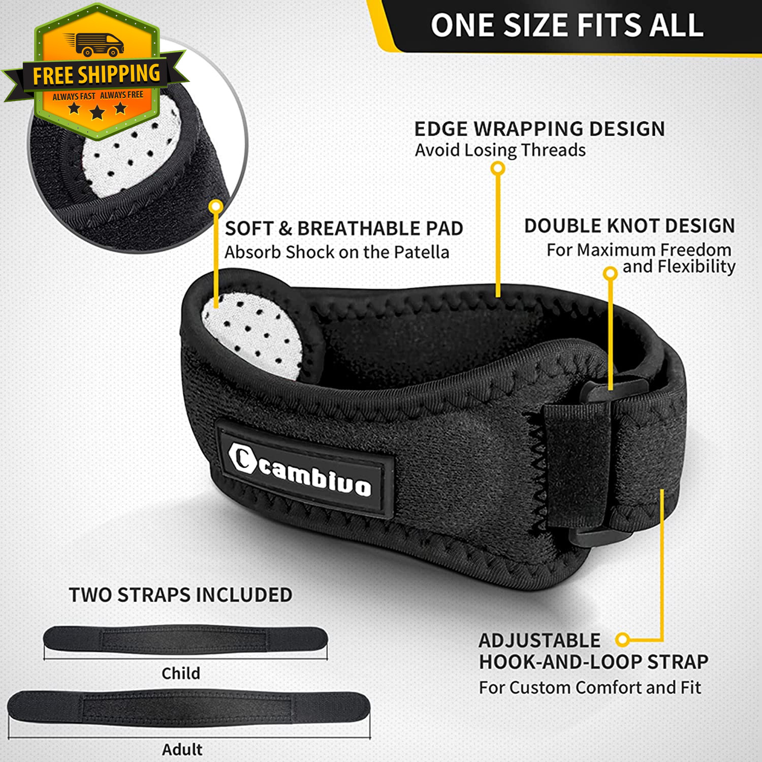 2 Pack Patella Tendon Knee Strap Brace Pain Relief Running Basketball Volleyball