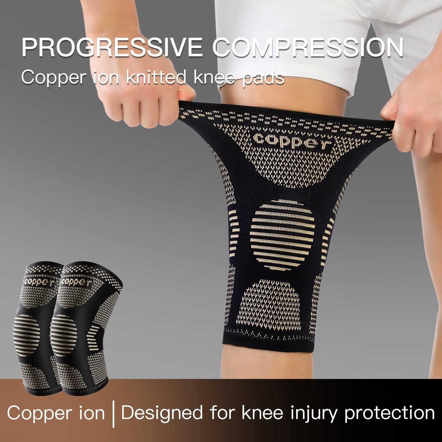 Copper Silver Knee Sleeves Compression Brace Support Sport Joint Pain Relief