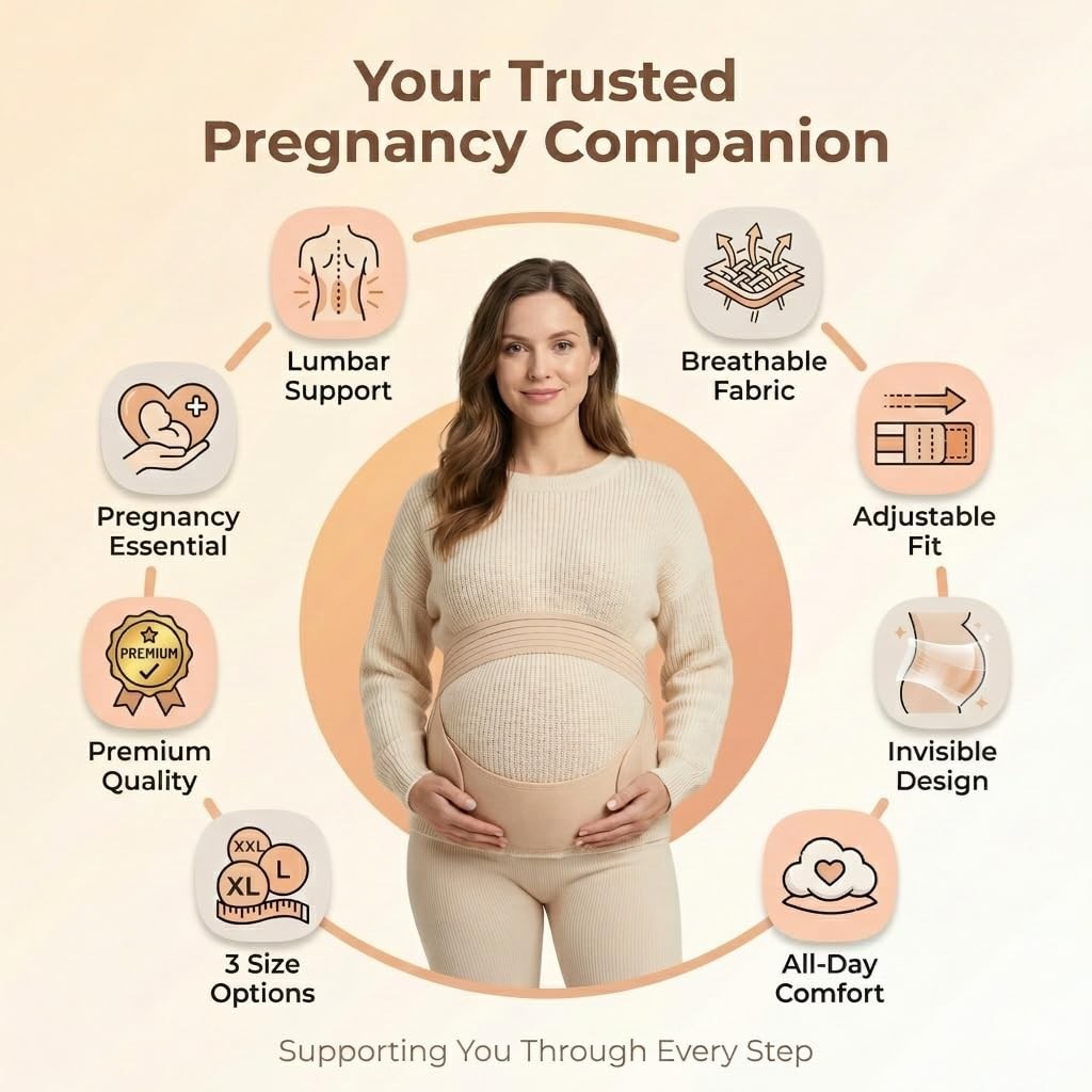 Maternity Belly Band Pregnancy Support Belt Beige Large 3 in 1 Pregnancy Support