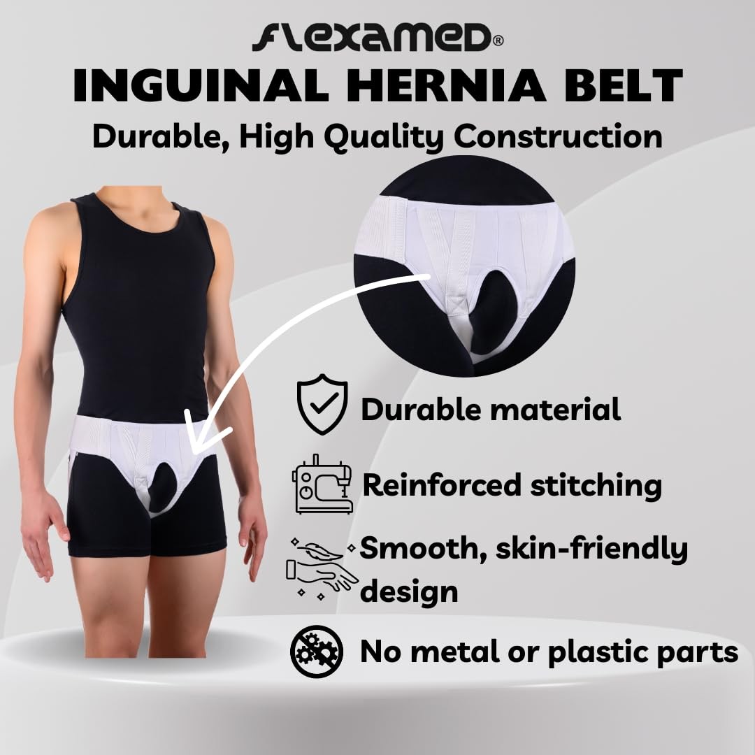 FlexaMed Double Inguinal Hernia Truss Belt with Support Pads, White, XL