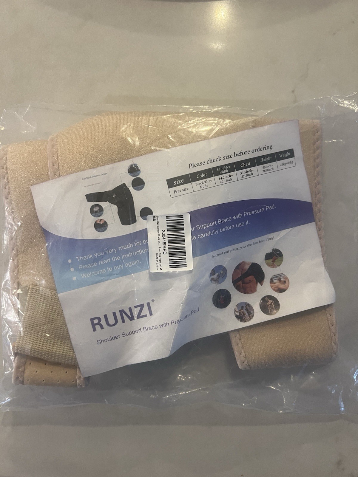 Runzi Shoulder Support Brace With Pressure Pad Left Right Rotator Cuff Pain New