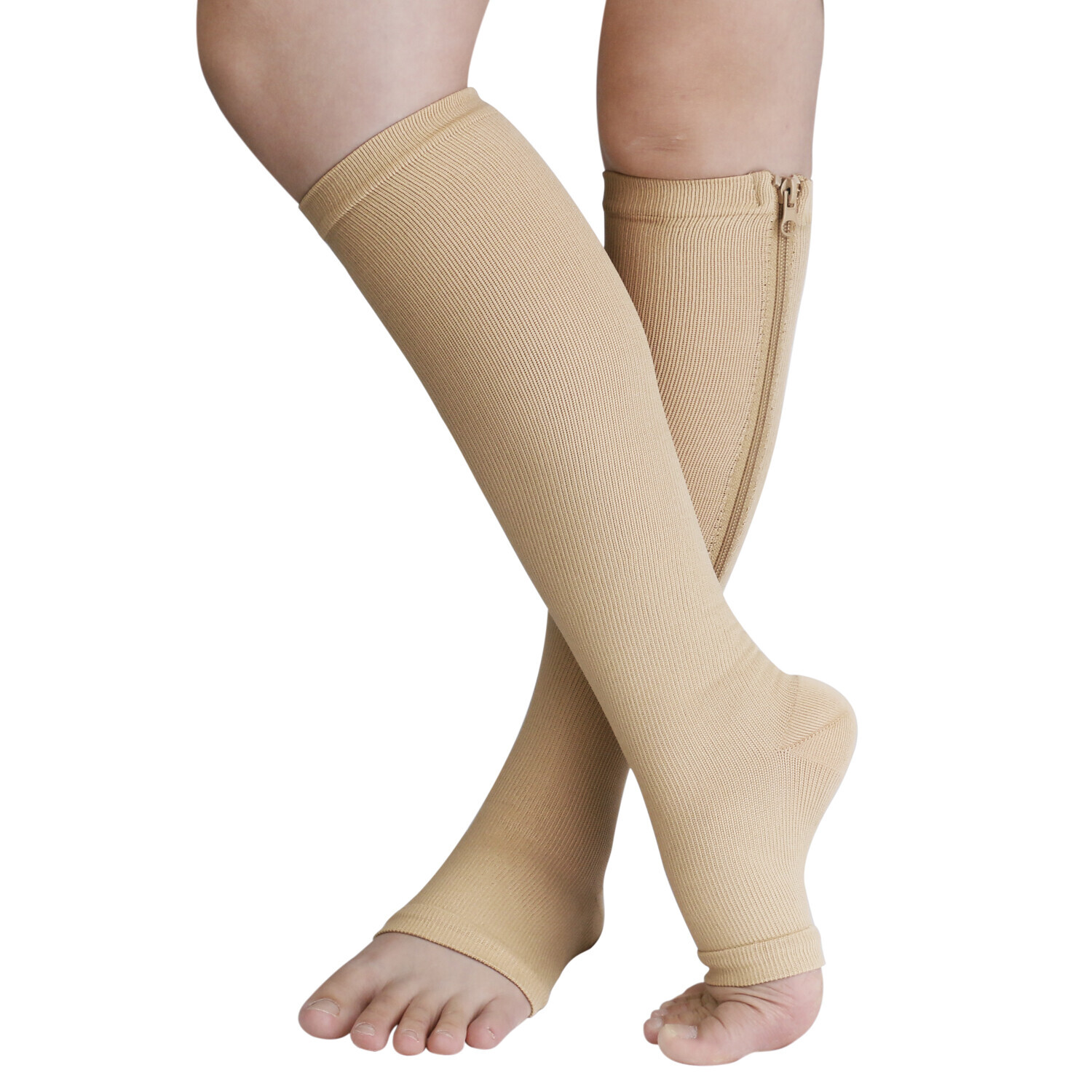 Zipper Open Toe Compression Socks for Women & Men Knee high 20-30 mmHg Walking