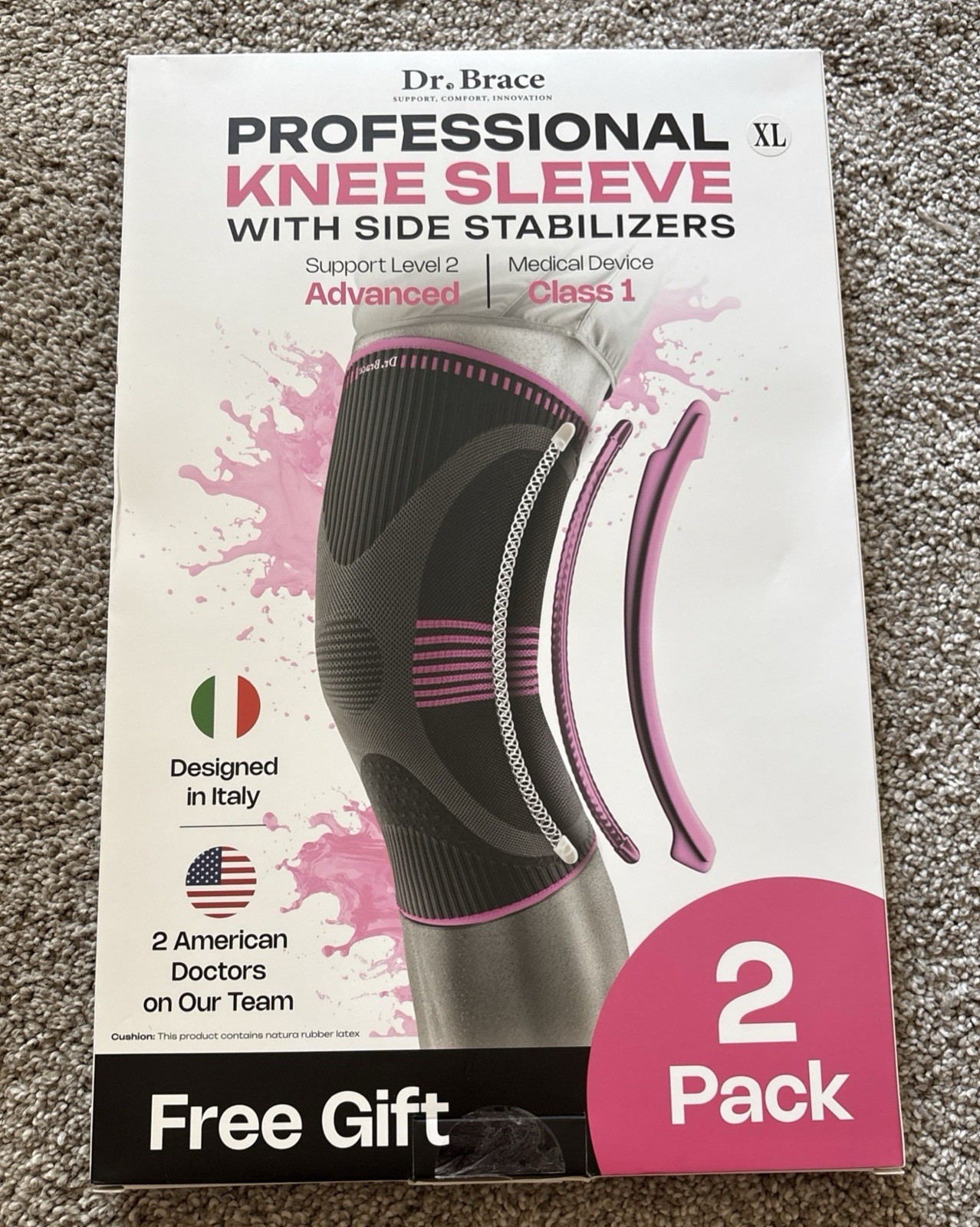 Dr Brace Professional Knee Sleeve with Side Stabilizers 2 Pack XL