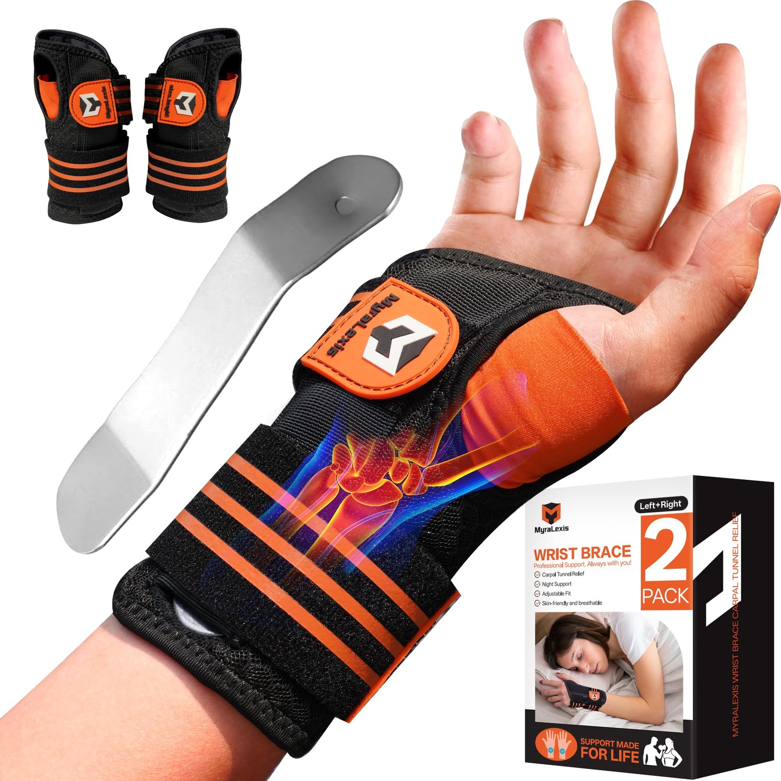 2 Pack Carpal Tunnel Wrist Brace, Adjustable Night Wrist Support with Wrist