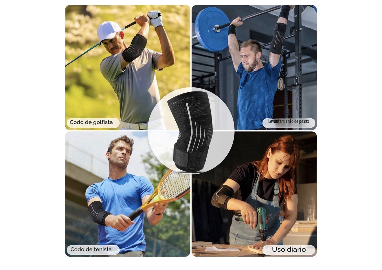 Adjustable Breathable Elbow Brace Sleeve Strap, Compression Stabilization, Black