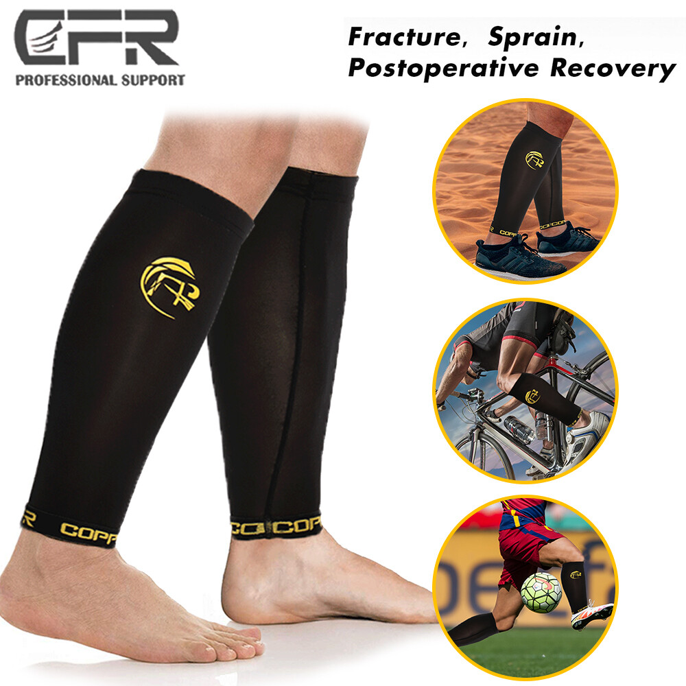 COPPER Compression Calf Sleeve Running Leg Support Brace Sport Shin Splint Socks