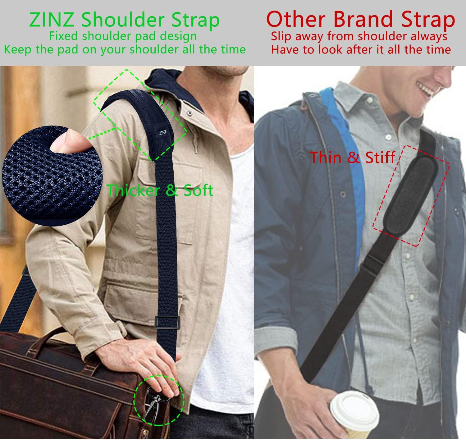 79 inch Shoulder Strap, Extra-thick Fixed Cushion Pad and Dual Clasps Universal