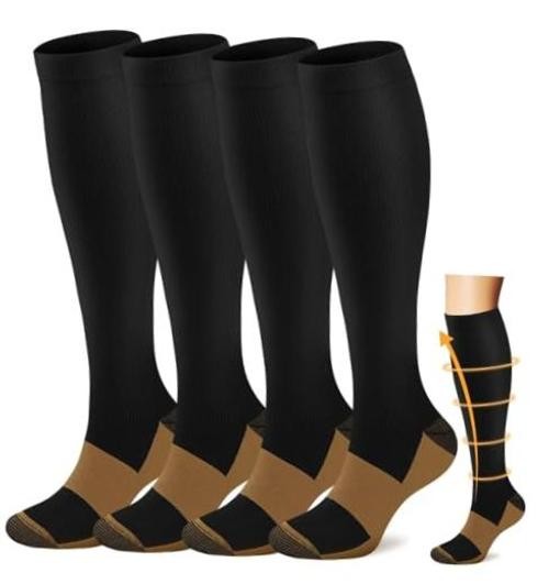 Copper Compression Socks Men & Women 4 Pairs,Best Large-X-Large A1 – Black