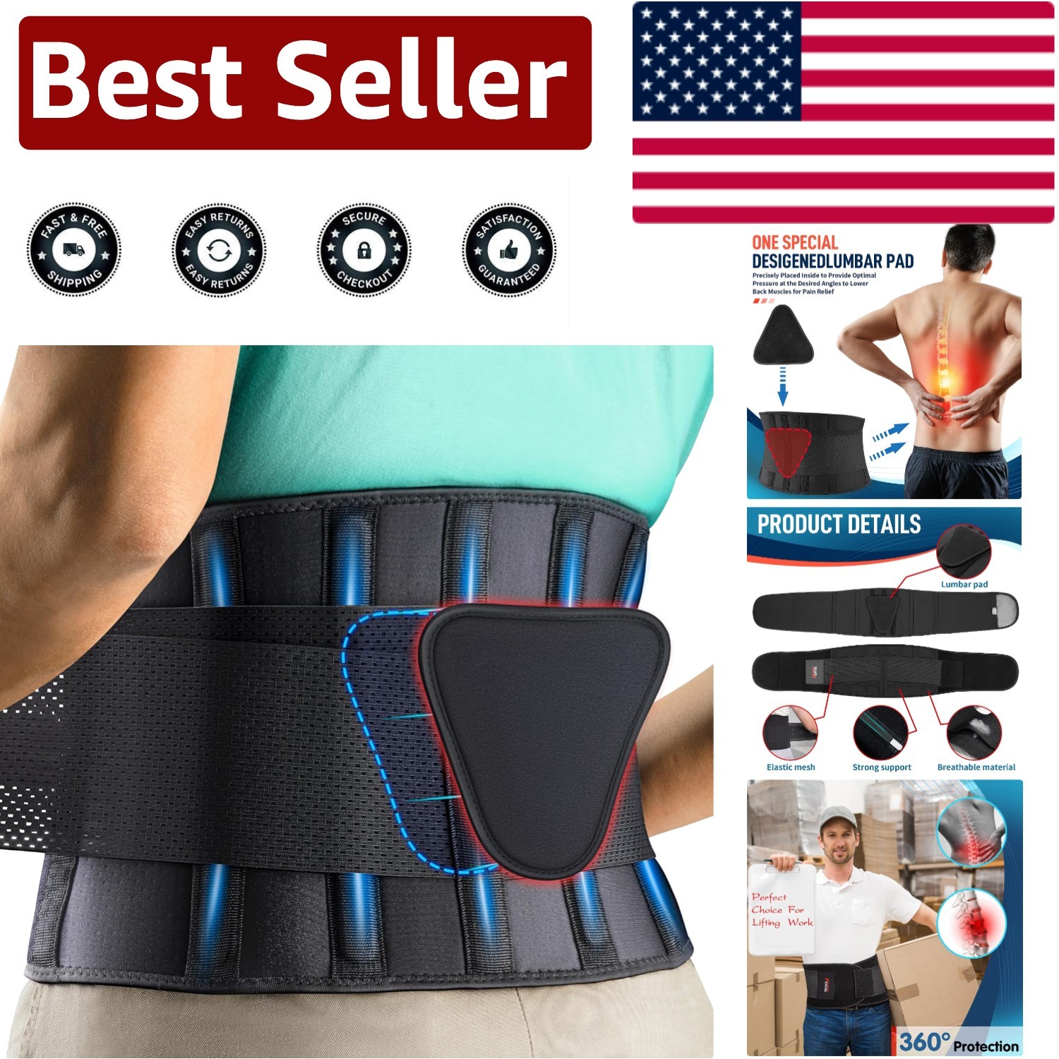 Comfy Back Brace for Back Pain, Sciatica & Herniated Disc – Adjustable & Durable