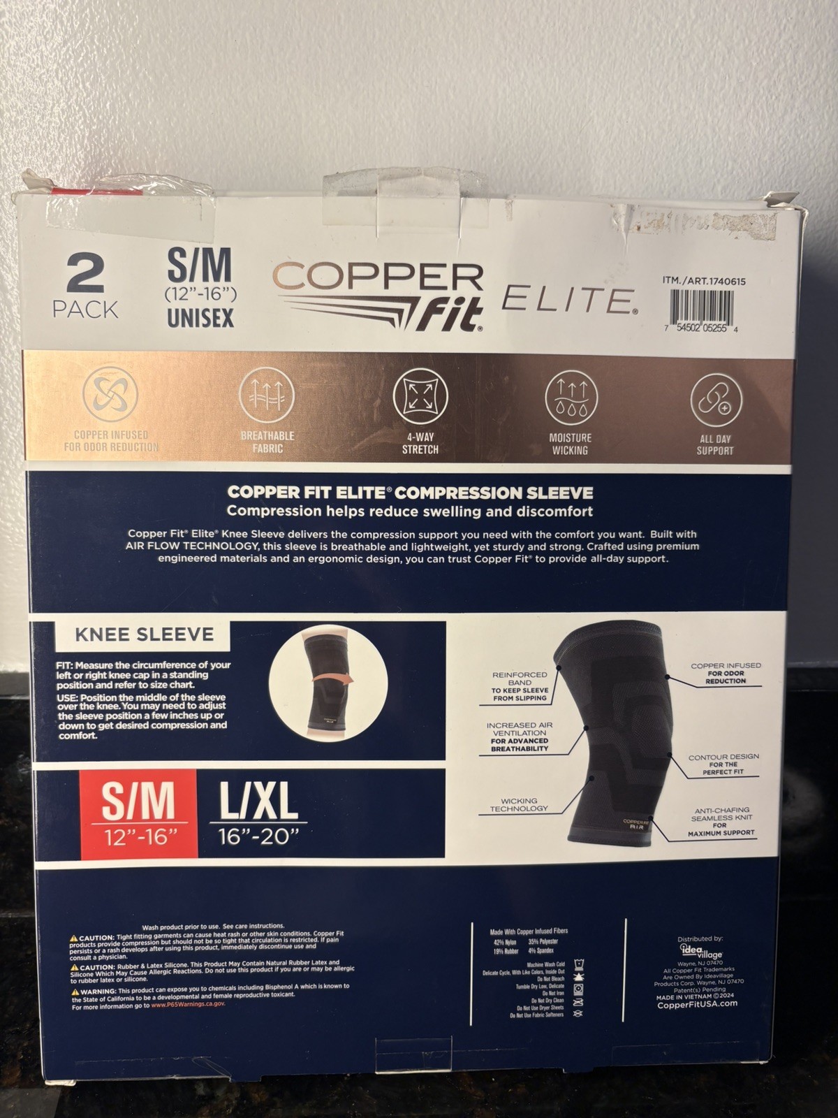 Copper Fit Elite Compression Knee Sleeve 2 Pk S/M 12-16” Airflow NEW
