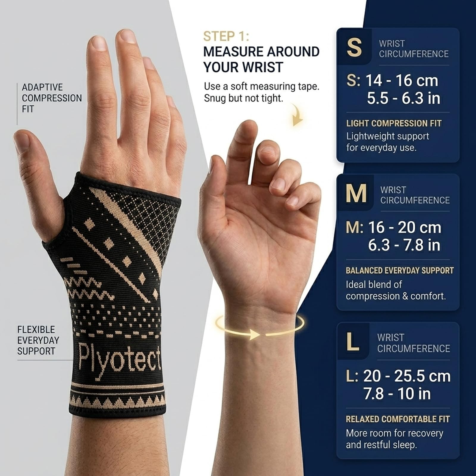 Plyotect 2 Pack Wrist Compression Sleeve – Copper Medium, Black