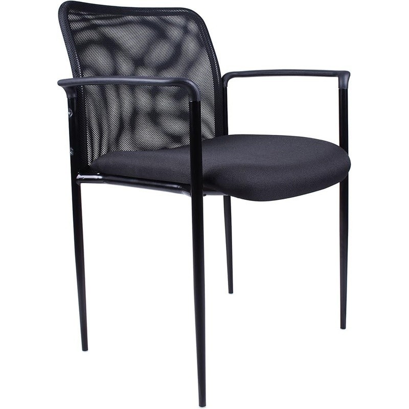 Stackable Contemporary Chair Tubular Steel Frames Molded Arm Caps Mesh Back New