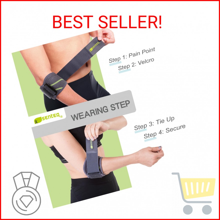 SENTEQ Tennis Elbow Brace Support Strap for Tendonitis and Forearm Pain Relief B