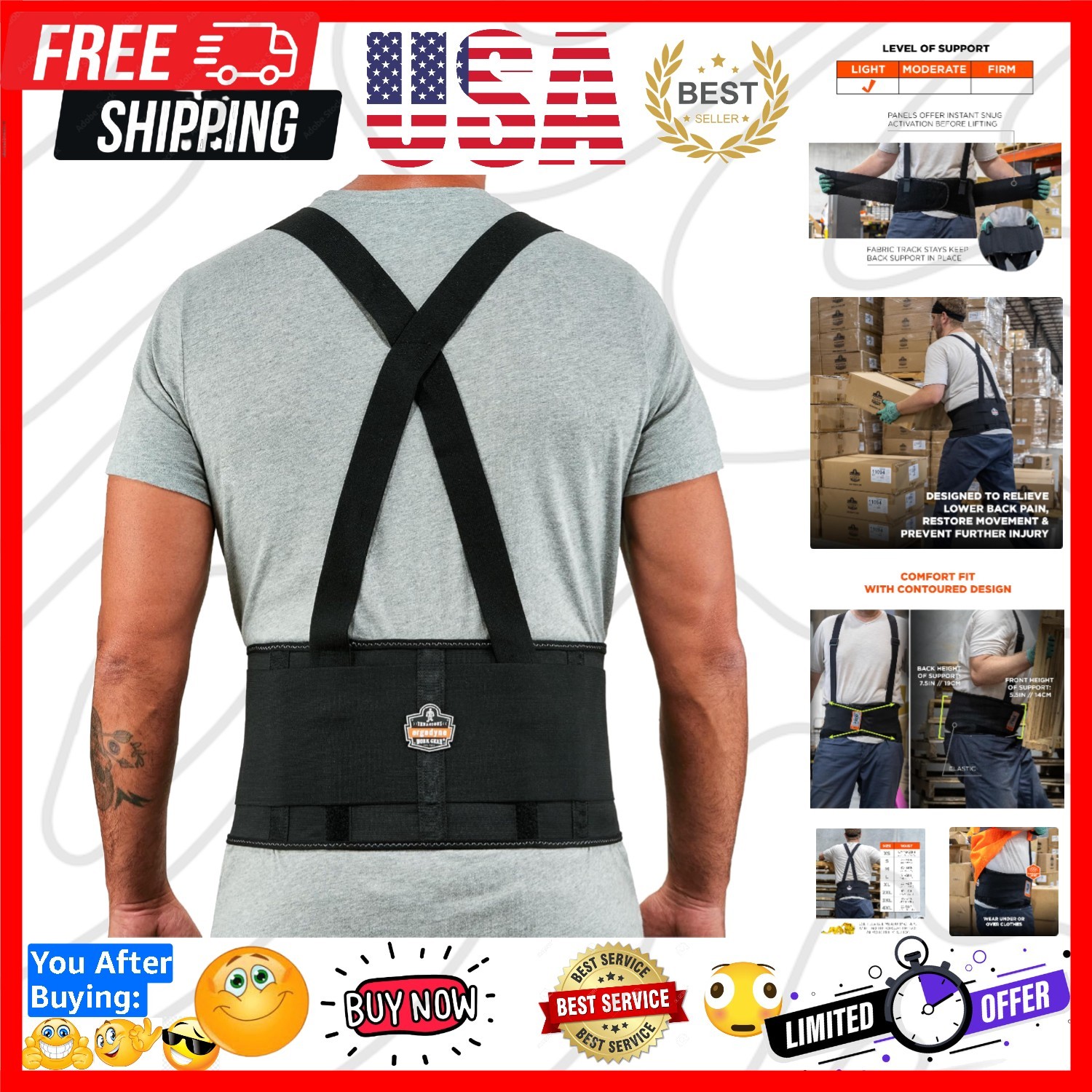 Non-Conductive ProFlex Back Support for XL Adults – Durable & Adjustable Fit