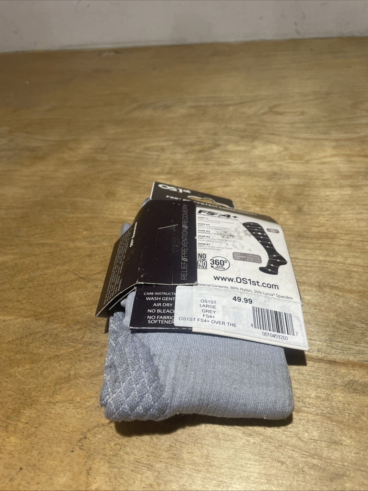 OS1st FS4 Compression Socks – Gray, Size Large