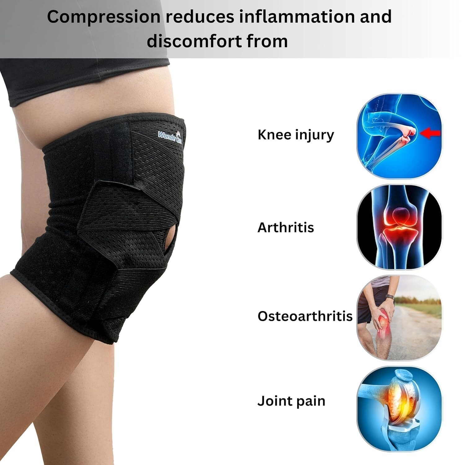 New Adjustable Wrap Knee Support Brace Air Mesh Fabric Knee Brace Cap Men Women