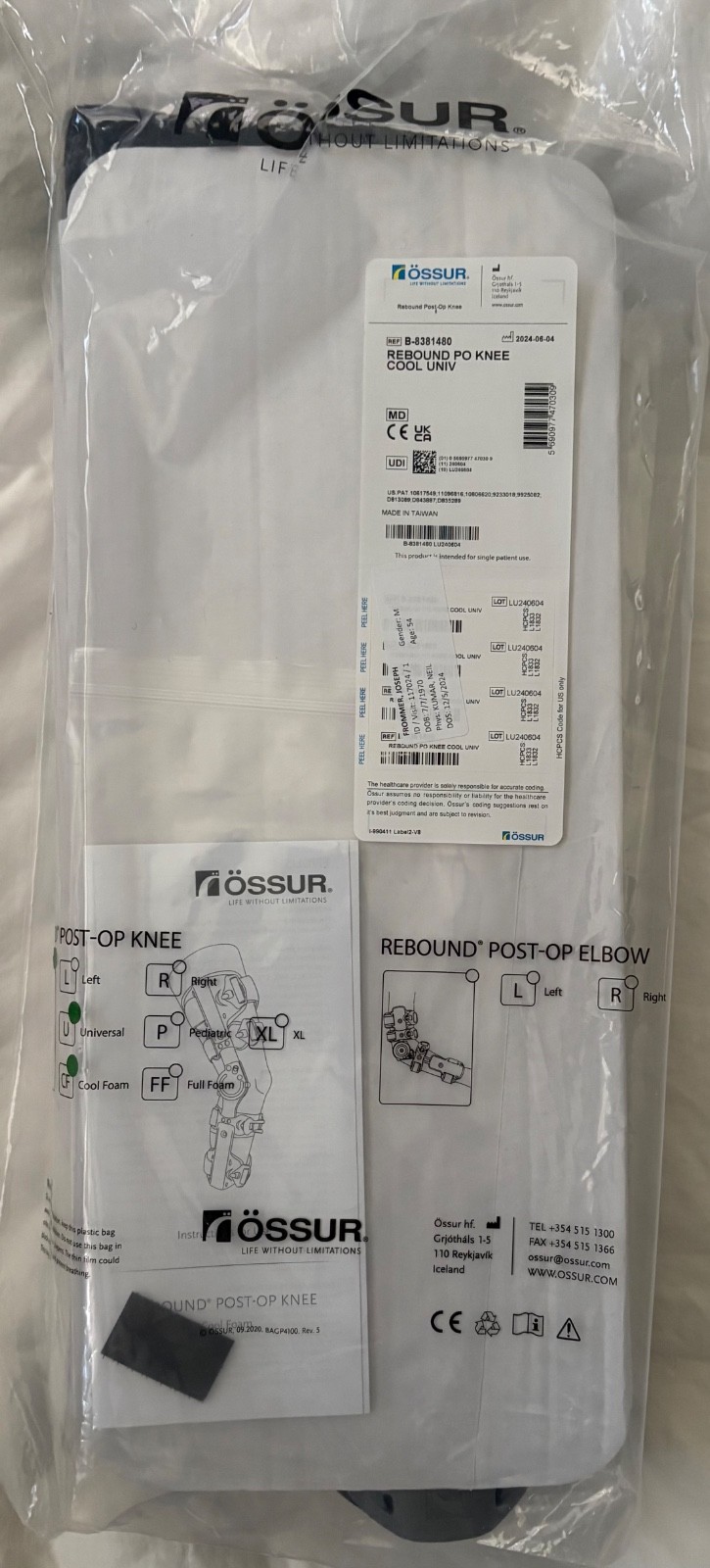 Ossur Rebound Post-Op Knee Brace ADULT L ROM Immobilizer ACL Meniscus Recovery