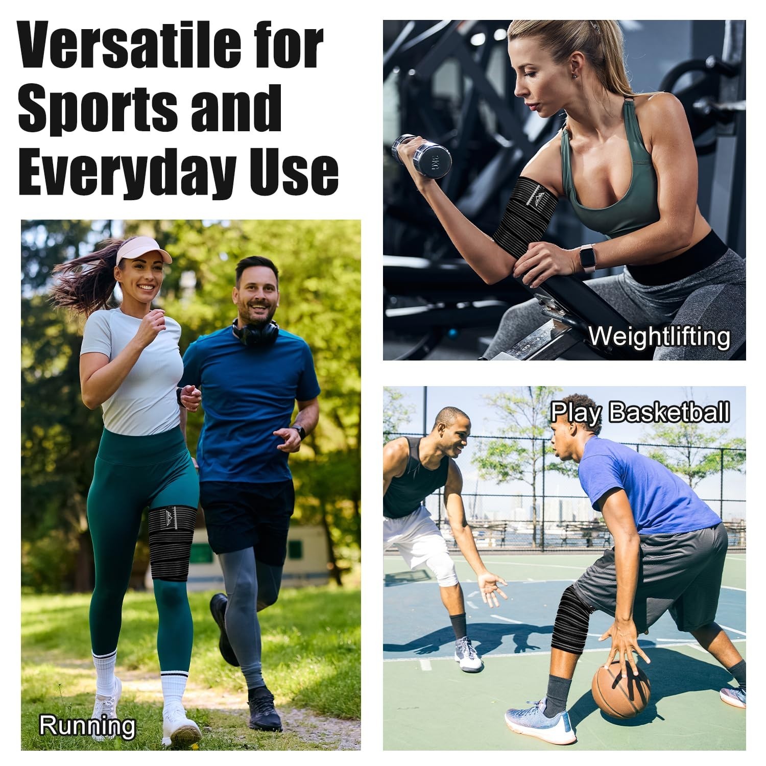 Versatile Compression Wraps for Legs – Adjusts for Men and Women, Black, 2 Pcs