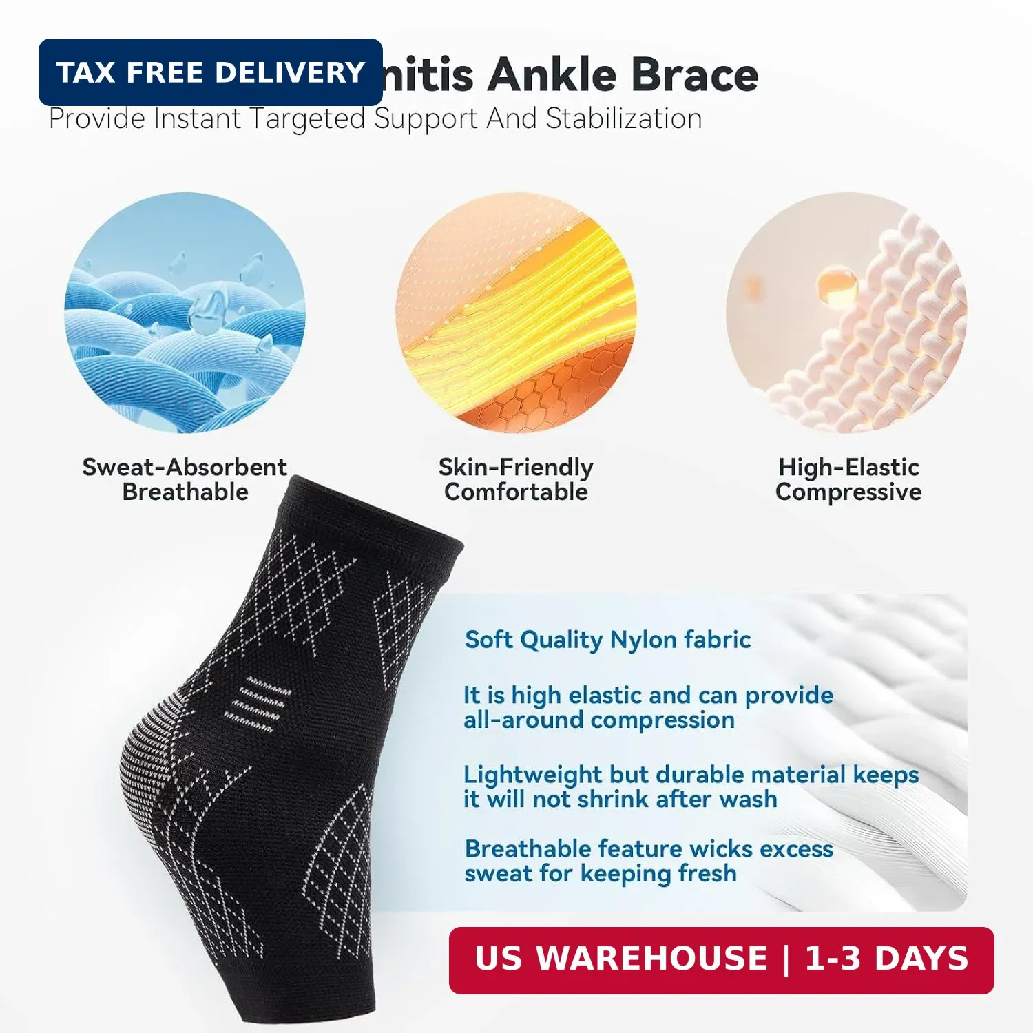 INDEEMAX 2 Pack Ankle Brace & Ankle Compression Sleeve for Women Men | Arch Supp