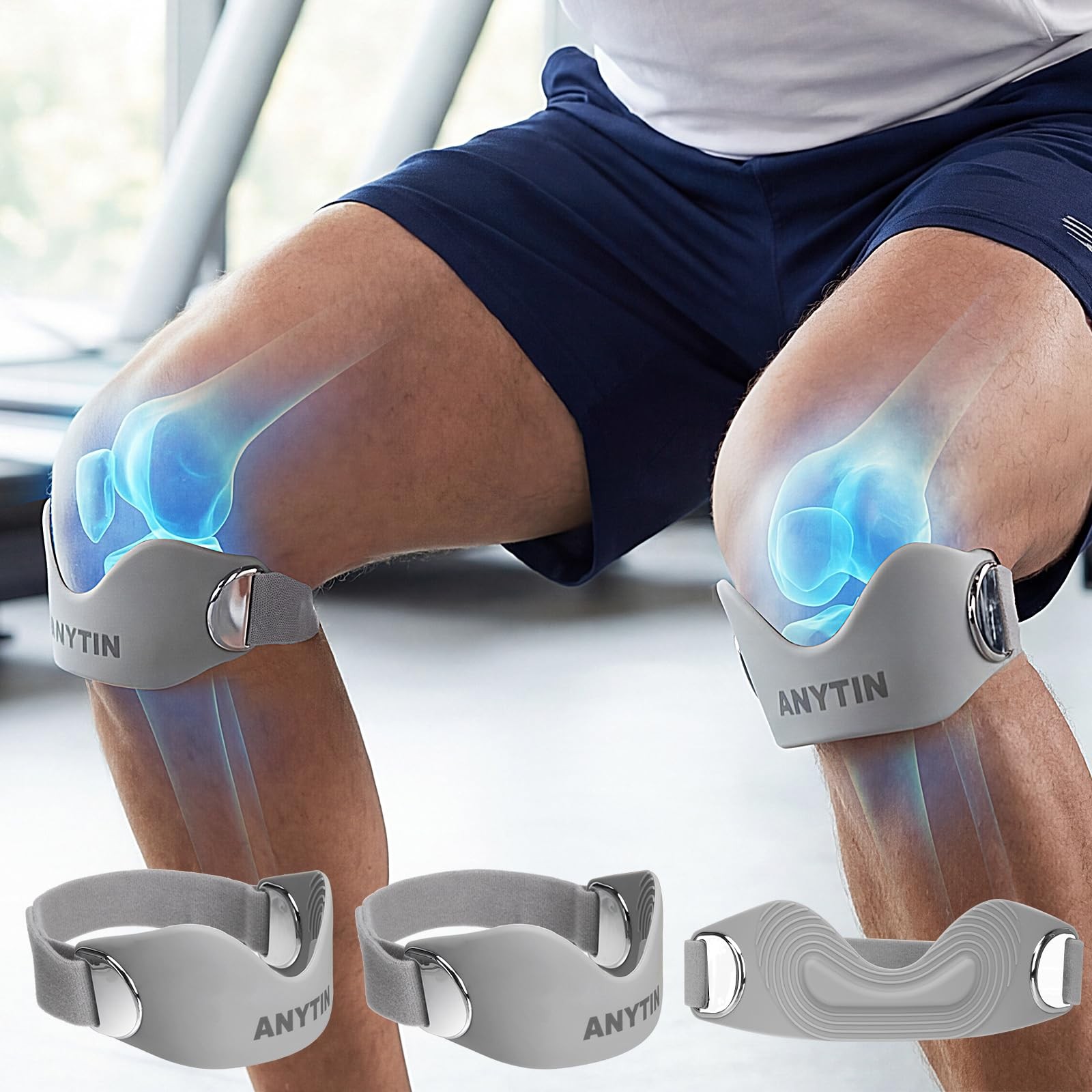 Anytin Silicone Patellar Tendon Support Strap 2 Pack, Adjustable Patella Knee…