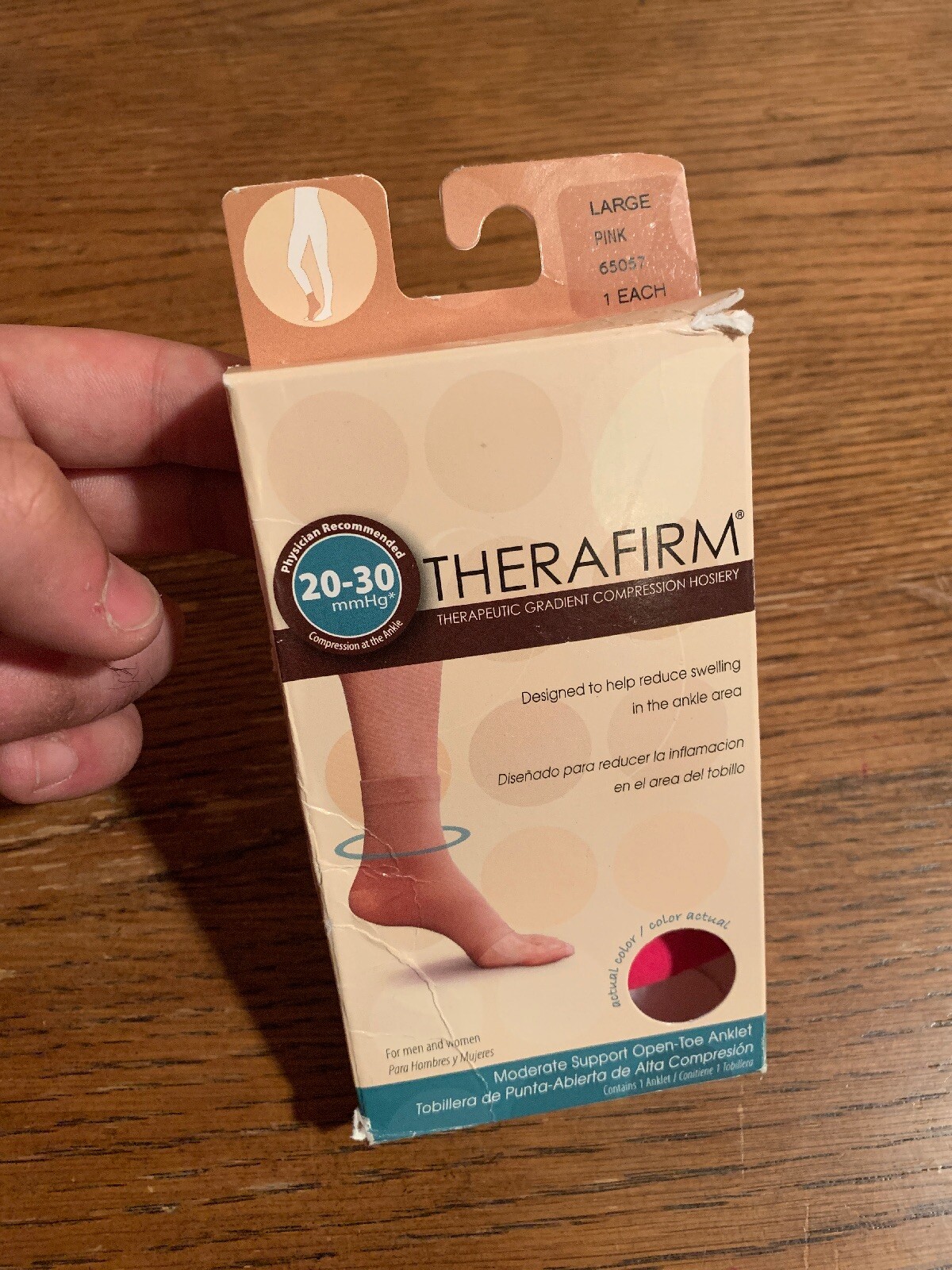 Therafirm Ease Unisex Pink Anklet Open Toe Compression Stockings 20-30mmHg Sz L