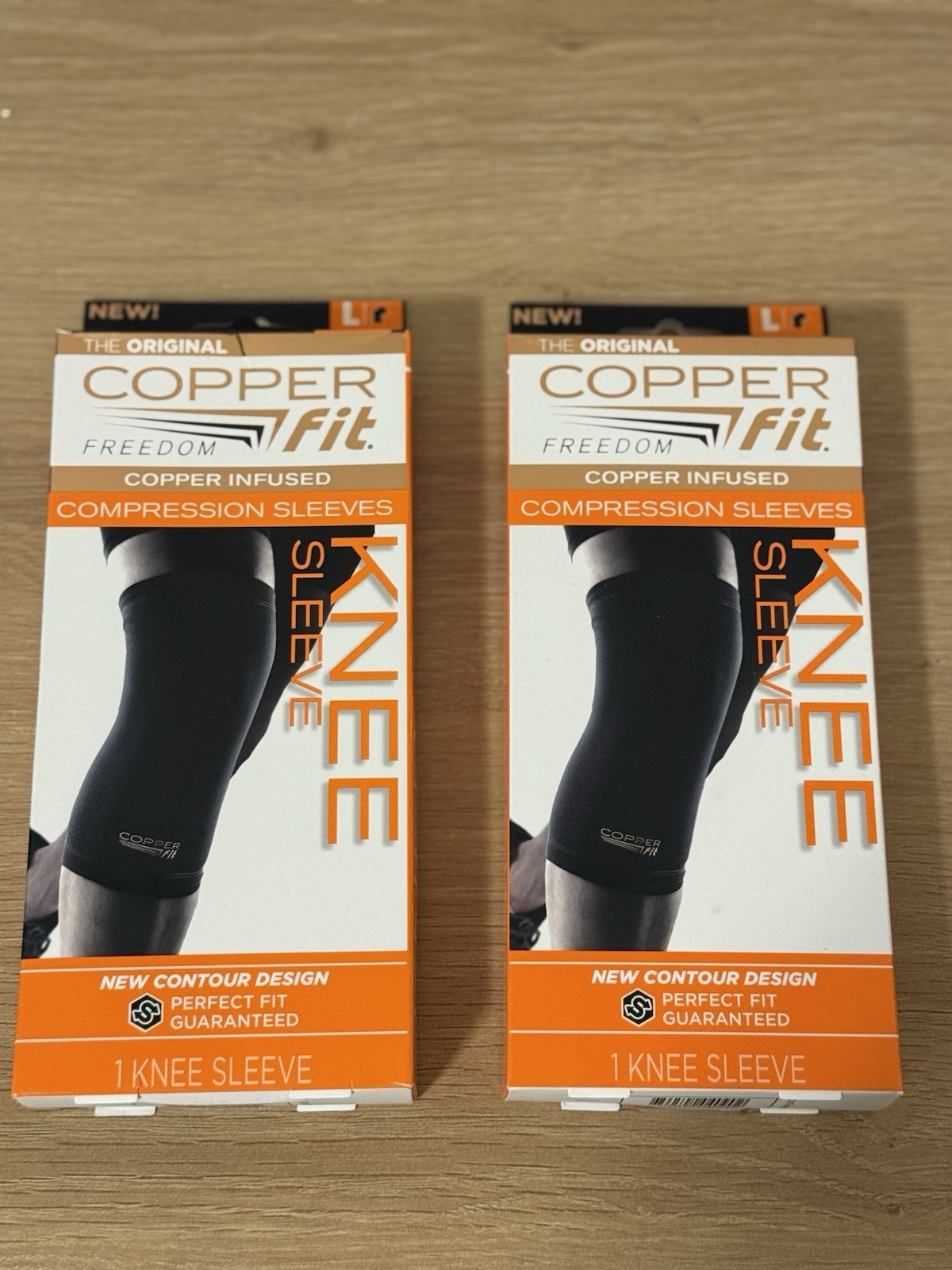 Copper Fit Freedom Knee Compression Sleeves L Copper Infused Black 2-Pack LARGE