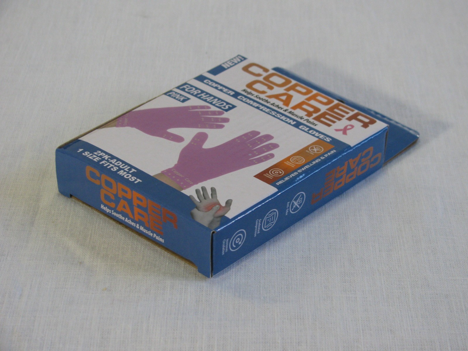 NIB Copper Care Compression Gloves 2 Pk Adult PB822-24, 1 Size, Pink