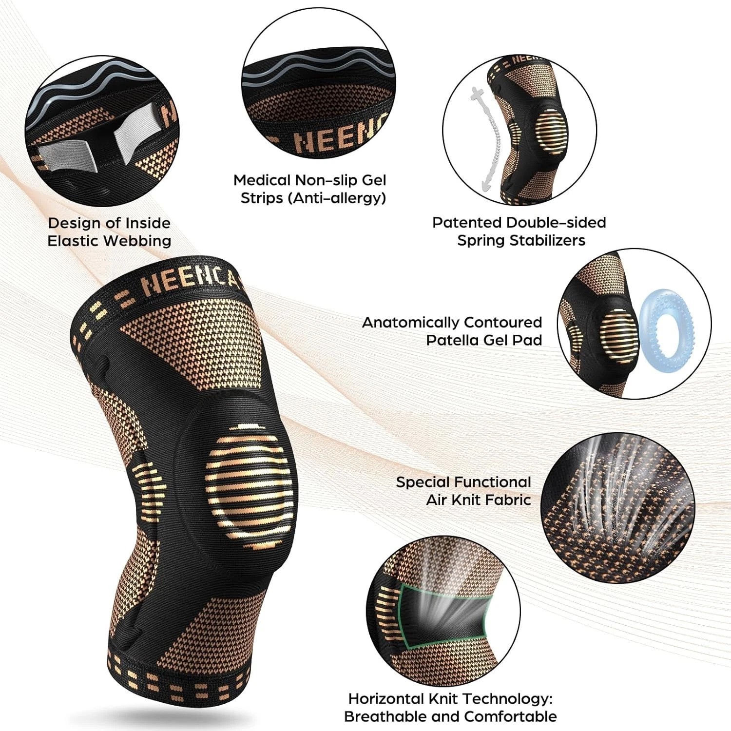 2-Pack Advanced Compression Knee Braces with Gel Pad & Stabilizers