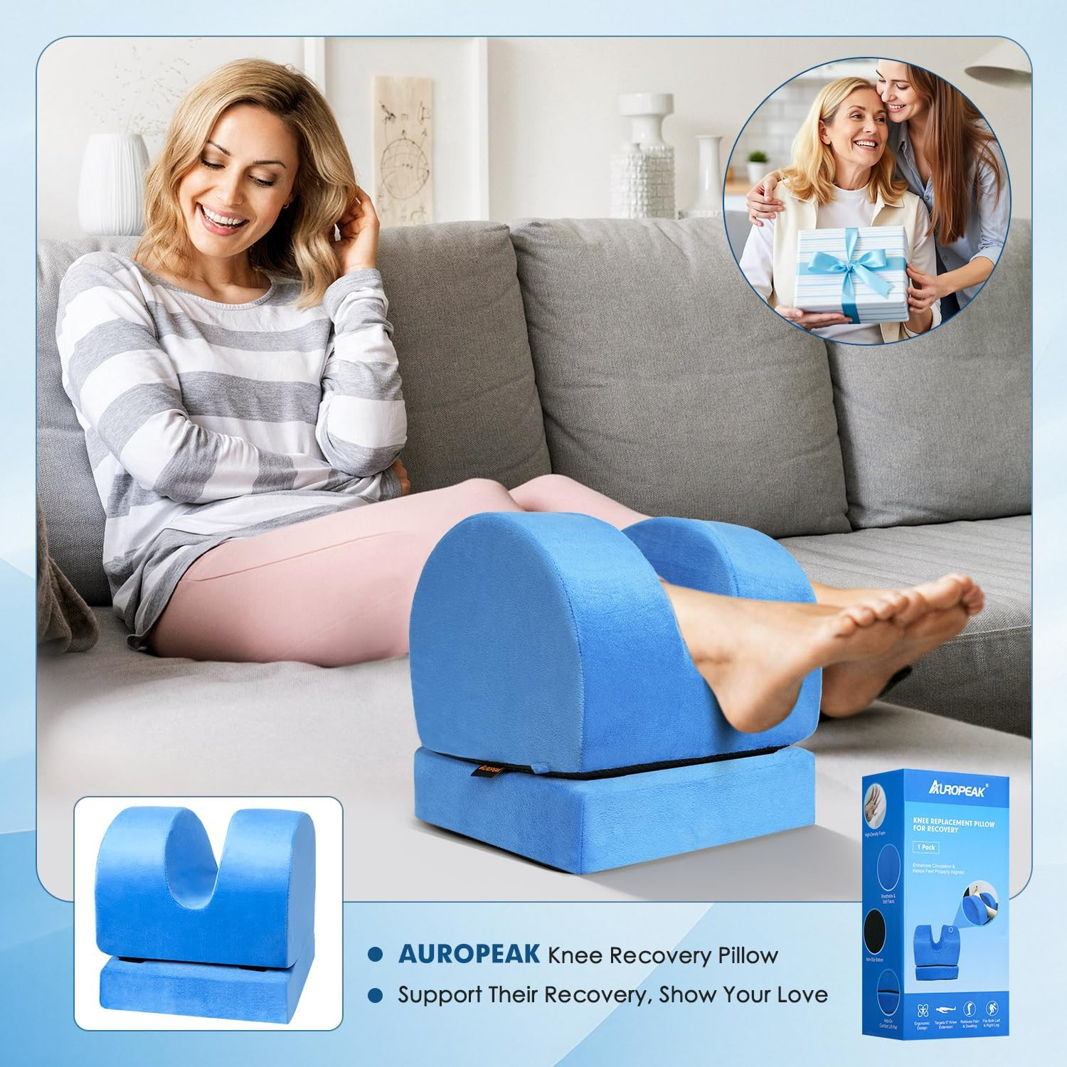 AUROPEAK Knee Replacement Pillow with Adjustable Height, Knee Surgery Recovery E