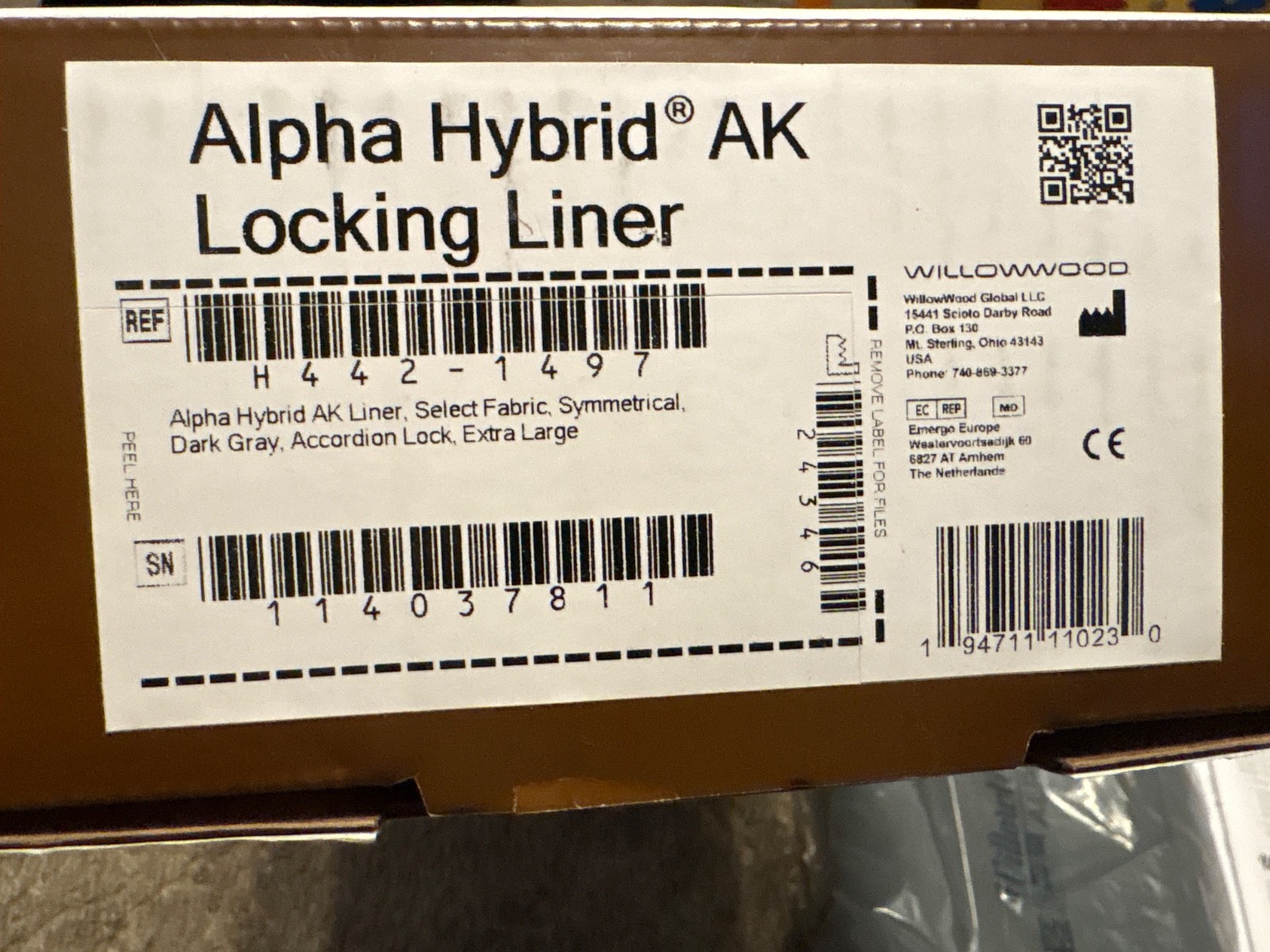 Willowwood Alpha Hybrid AK Locking Liner, dark grey, extra large, accordion lock