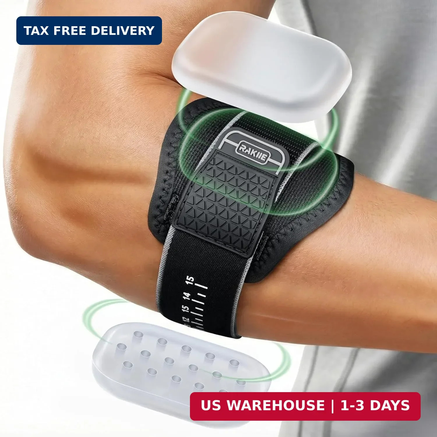 Rakiie Upgraded Tennis Elbow Brace for Men Women with 2 Silicone Pads, Adjustabl