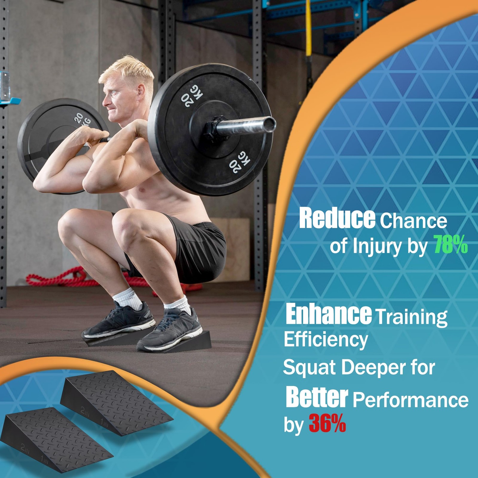 Squat Wedge for Prefessional Trainer: 2Pcs Heel 12.25″, black